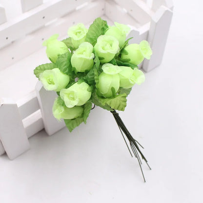 12pcs/lot Artificial Flower 2cm Silk High Quality Rose Bouquet Wedding Decoration DIY Scrapbook Wreath Gift Box Craft Flowers