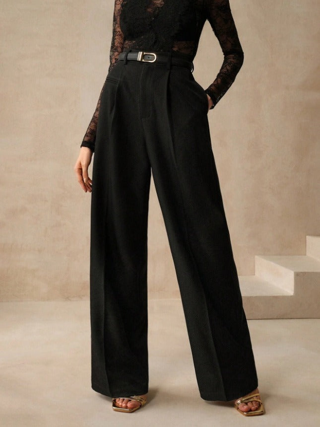 Women's Solid Color Basic Wide Leg Loose Pleated Pants