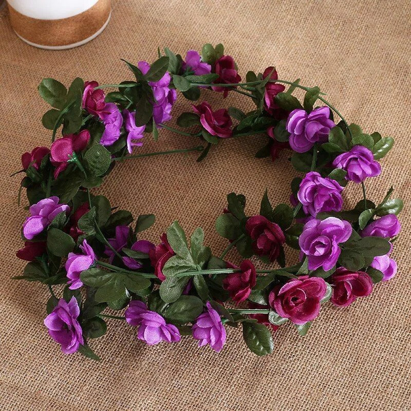 1pc 2.5M Rose Artificial Flowers Rattan Wedding Arch Decoration Silk Flower Rattan Ivy Outdoor Garden Wall Home Decor Fake Vines