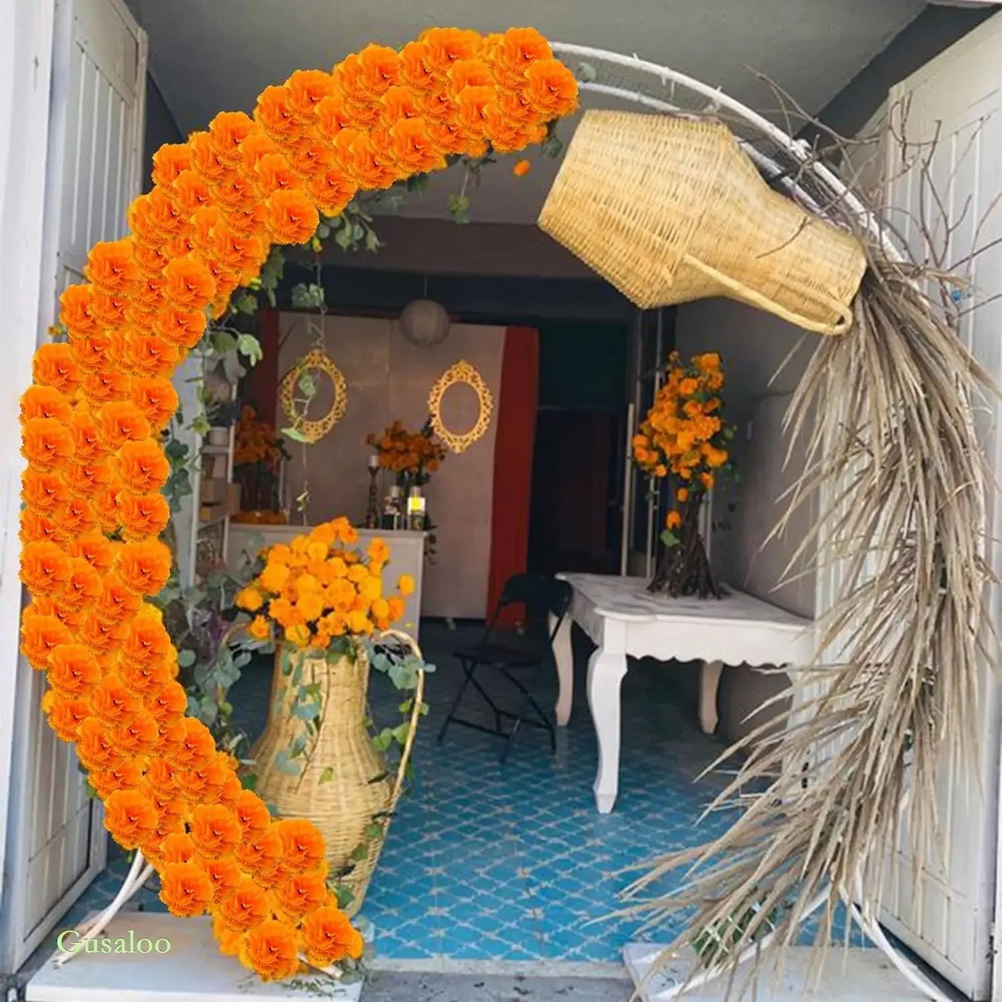 10Pcs Mexican Marigold Artificial Flowers for Day of The Dead Diwali Home DIY Craft Party Halloween Dia De Los Muertos Decor