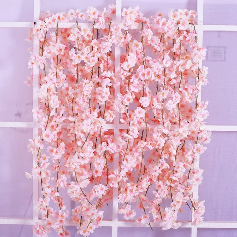 5.9ft Cherry Blossom Artificial Flowers Vine Fake Flower Rattan Wreaths Decoration for Home Garden Wedding Decor Flowers Garland