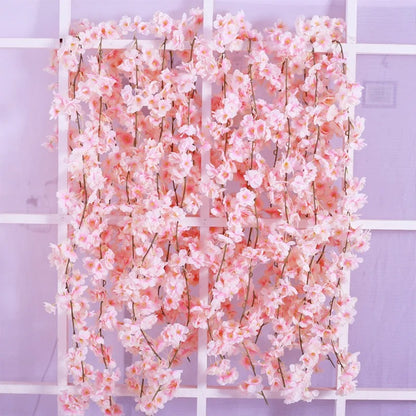 5.9ft Cherry Blossom Artificial Flowers Vine Fake Flower Rattan Wreaths Decoration for Home Garden Wedding Decor Flowers Garland