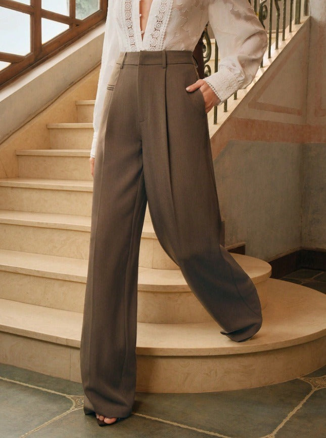 Women's Solid Color Basic Wide Leg Loose Pleated Pants