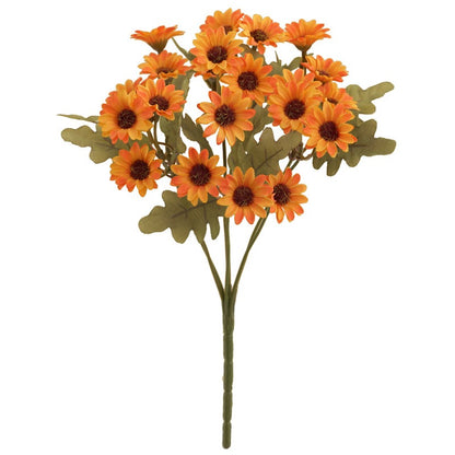 Bouquet of artificial orange sunflowers on a white background