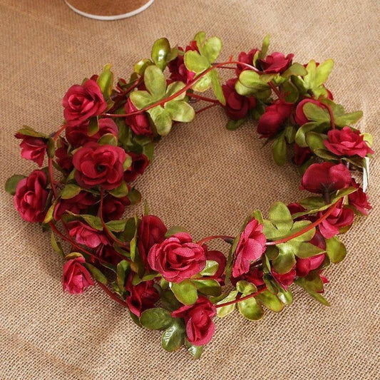 1pc 2.5M Rose Artificial Flowers Rattan Wedding Arch Decoration Silk Flower Rattan Ivy Outdoor Garden Wall Home Decor Fake Vines