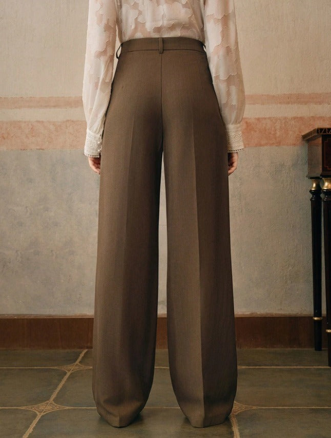 Women's Solid Color Basic Wide Leg Loose Pleated Pants