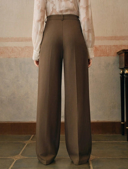 Women's Solid Color Basic Wide Leg Loose Pleated Pants