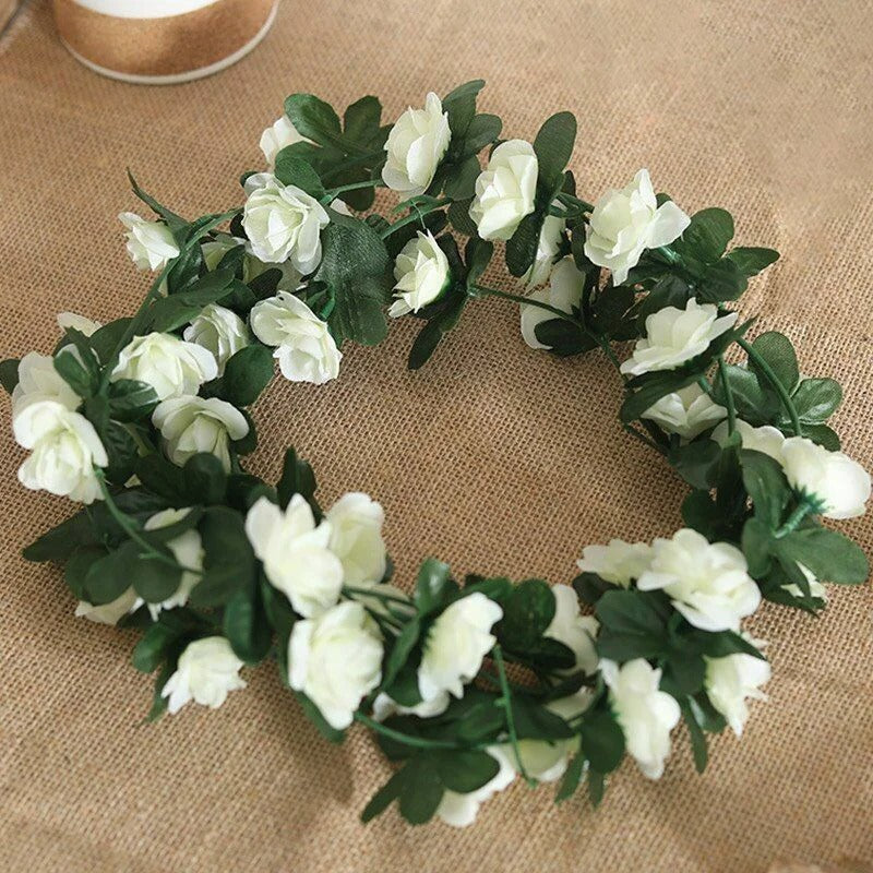 1pc 2.5M Rose Artificial Flowers Rattan Wedding Arch Decoration Silk Flower Rattan Ivy Outdoor Garden Wall Home Decor Fake Vines