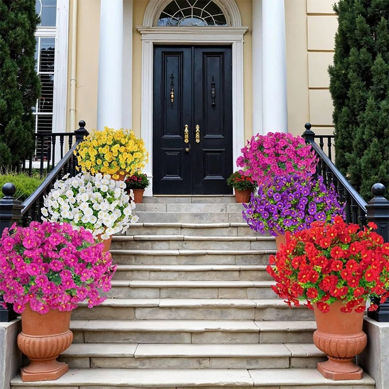 35CM Artificial Fake Silk Morning Glory Flower Green Eucalyptus Plant UV Protection for Porch Courtyard Garden Summer Home Decor