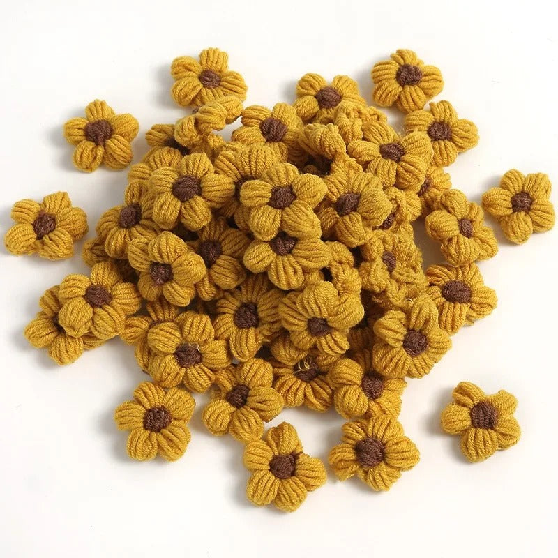 10pcs Hand-knitted Flower Applique Sew r For Clothes Shoes Hats Craft Diy Hair Clip Wedding Hats Decorative Accessories