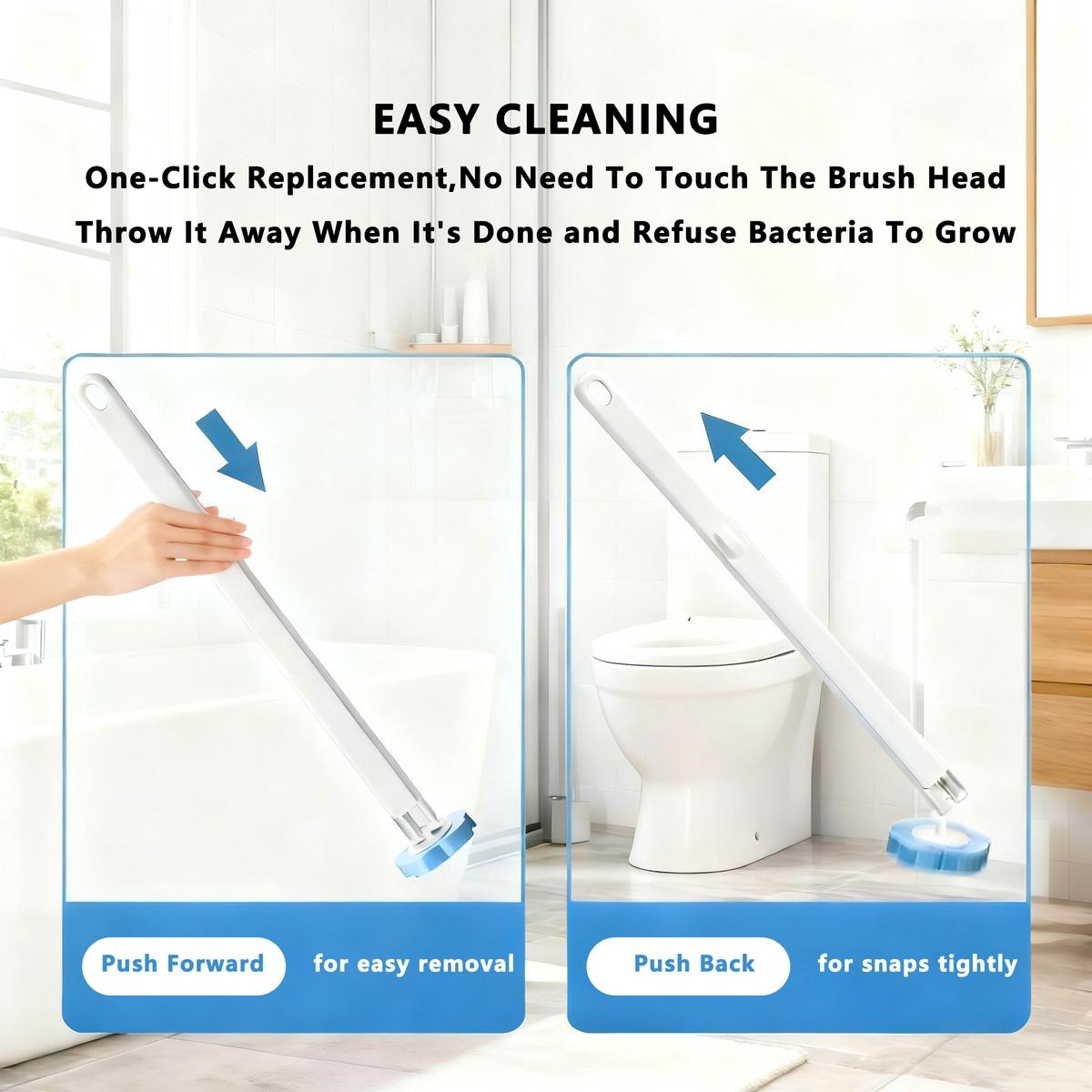 Disposable Toilet Brush, Toilet Bowl Wand Holder Set with 24PCS Cleaner Refills, Bathroom Cleaning System for Sink Bathtub Drain Wash Basin Urinal，Wall-Mount Scrubbing Toilet Brush Bathroom Cleaning Kit