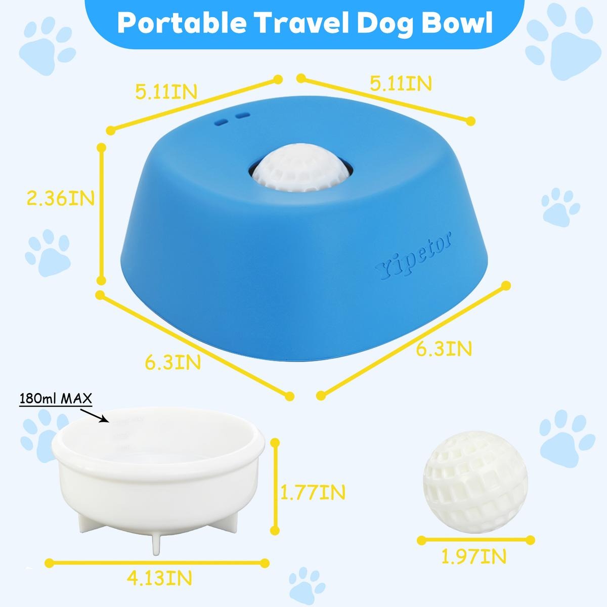 Slow Feeder Dog Bowls for Liquid Treat, [Built-in Rolling Ball] No Spill Bone Broth Dog Licking Bowl, Multi-Purpose Puppy Yogurt Feeder Bowl for All Breeds Dietary Supplement/Post-op Nutrition Feeding