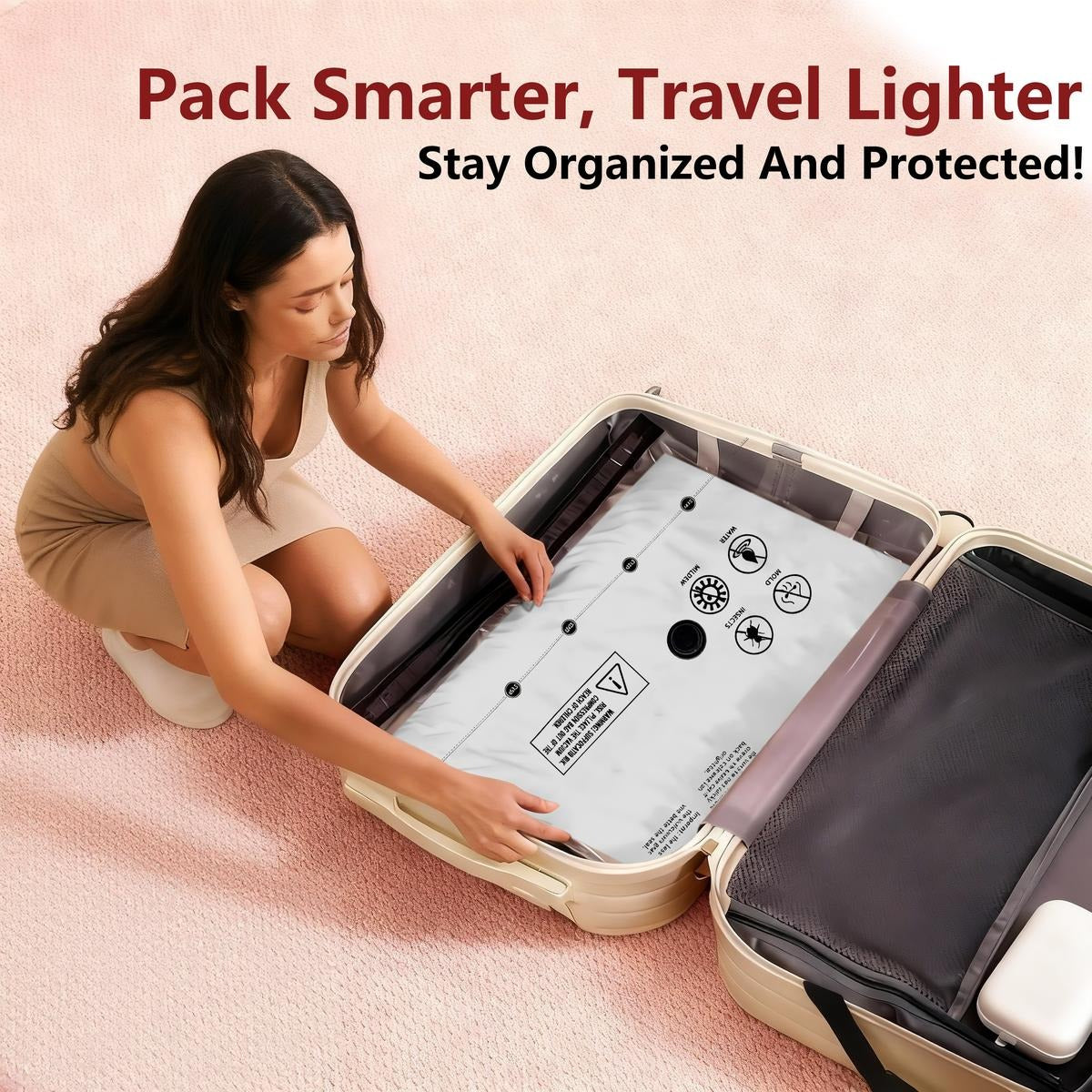 Cordless Travel Vacuum Storage Compression Bag Set – 15-Pack in 3 Sizes – USB Rechargeable Handheld Pump with Built-In Battery – Waterproof & Reusable Space Saver for Clothes & Packing, Perfect for Carry-On Suitcases