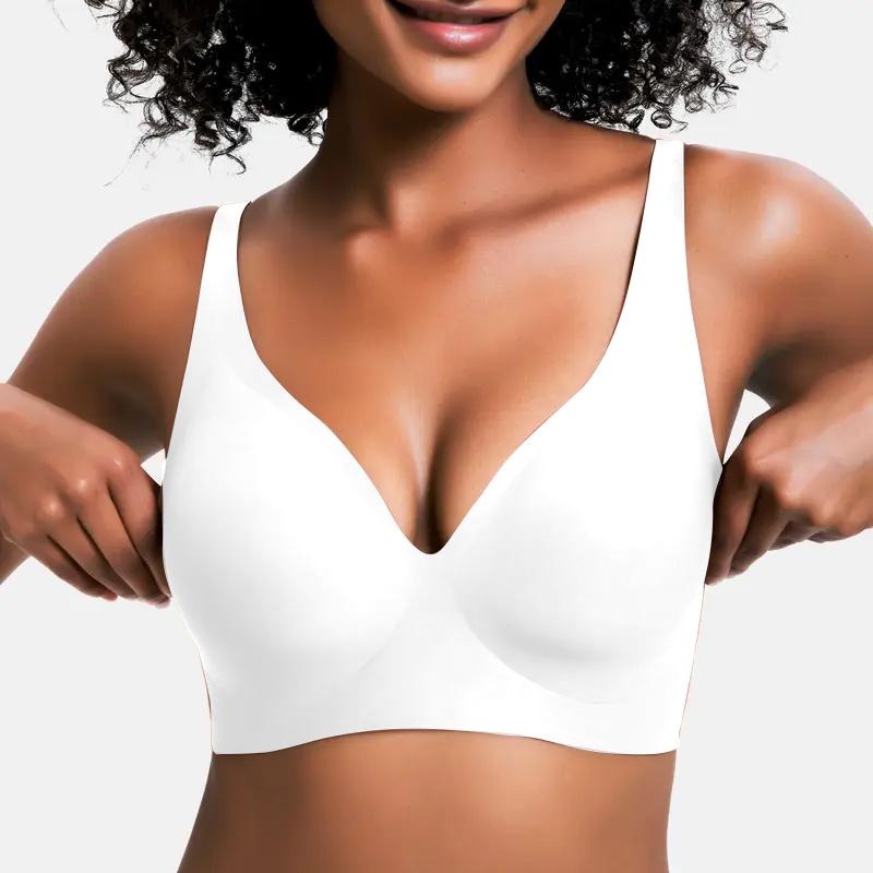 Jelly-feel comfortable seamless wireless bra, women's push-up non-wired bra, seamless T-shirt bra, deep V everyday bra
