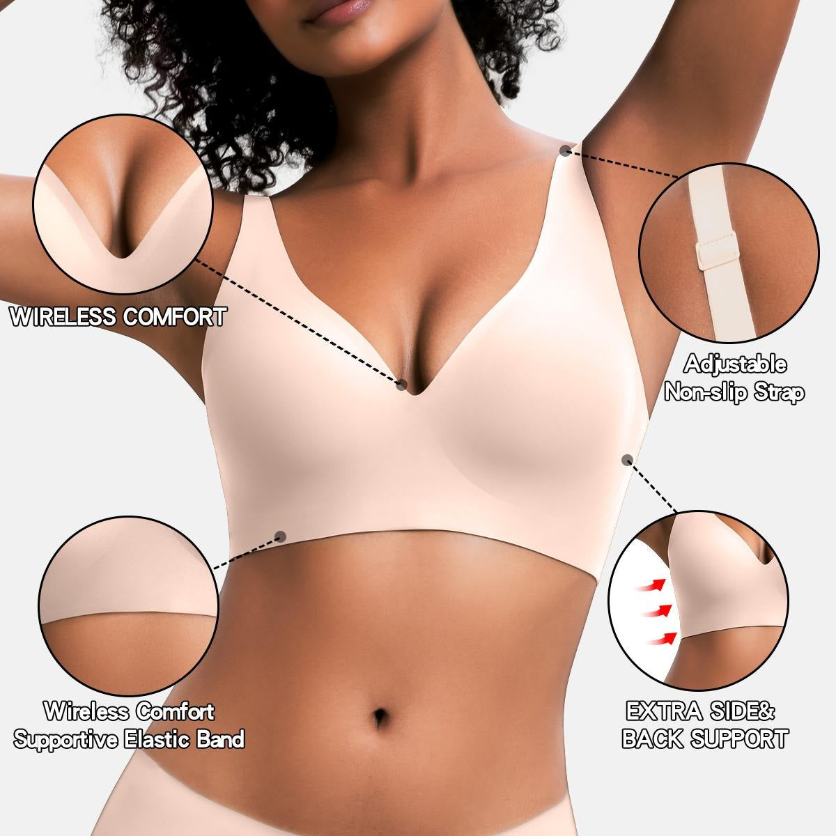 Jelly-feel comfortable seamless wireless bra, women's push-up non-wired bra, seamless T-shirt bra, deep V everyday bra