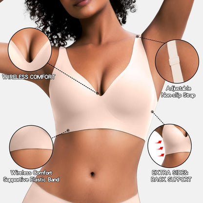 Jelly-feel comfortable seamless wireless bra, women's push-up non-wired bra, seamless T-shirt bra, deep V everyday bra