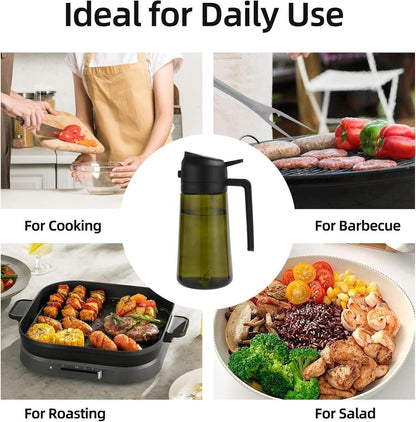 2 Count 2 in 1  Oil Sprayer for Cooking 16oz/470ml Light-Blocking Dark , Olive Oil Dispenser Bottle for Kitchen, Premium Dark Green Glass Oil Bottle, Food-Grade Oil Mister for Air Fryer, BBQ