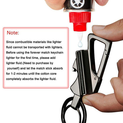 Permanent Match Infinity Lighter, Reusable Waterproof Flint Fire Starter with Keychain and Bottle Opener, Windproof Metal Kerosene Lighter for Outdoor Camping Hiking Survival (Not Include Lighter Fluid)