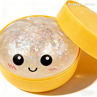 Giant Glitter Dumpling, Giant Dumpling Squishy, Mega Rainbow Dumplings, Cute Anxiety Relief Fidget Toy, with Steamer Box,Soft Squeeze Decompression Dough for Adults