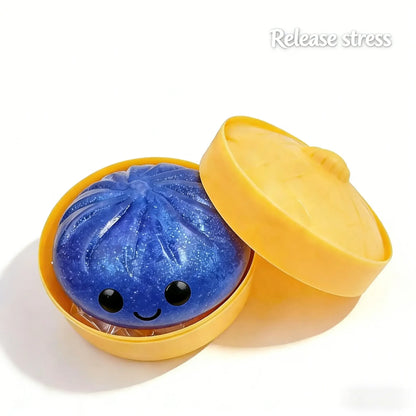 Giant Glitter Dumpling, Giant Dumpling Squishy, Mega Rainbow Dumplings, Cute Anxiety Relief Fidget Toy, with Steamer Box,Soft Squeeze Decompression Dough for Adults