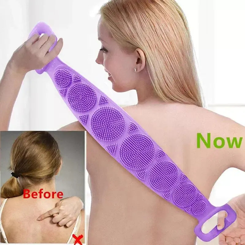 Fashion Silicone Bath Body Brush, Exfoliating Long Silicone Body Back Scrubber, Bath & Body Brushes, Shower Brush, Double-sided Brush