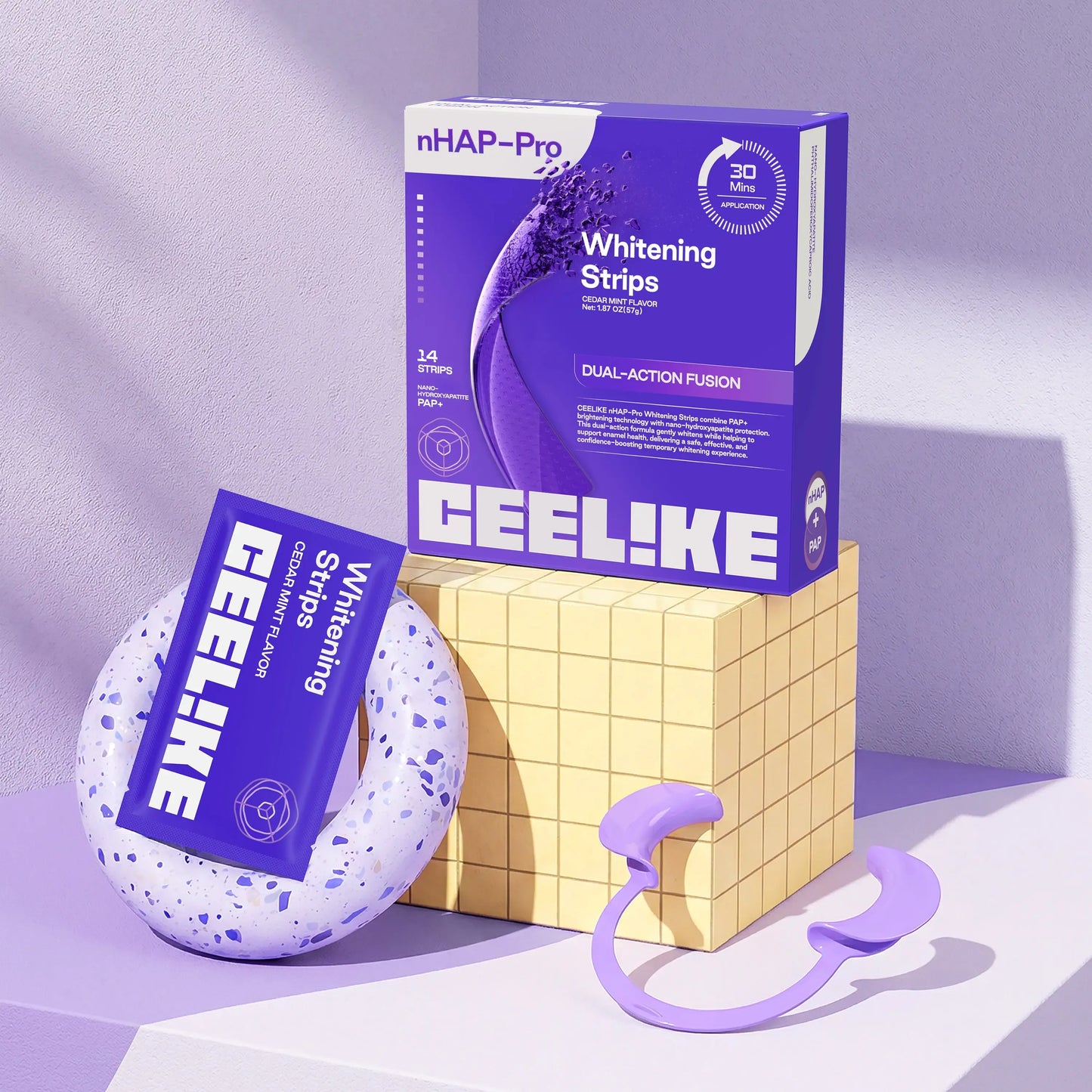 CEELIKE Purple Teeth Whitening Strips - 7/21 whitening sessions - Nano hydroxyapatite, safely protects tooth enamel - Gentle and non-sensitive - Peroxide-free