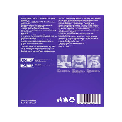 CEELIKE Purple Teeth Whitening Strips - 7/21 whitening sessions - Nano hydroxyapatite, safely protects tooth enamel - Gentle and non-sensitive - Peroxide-free