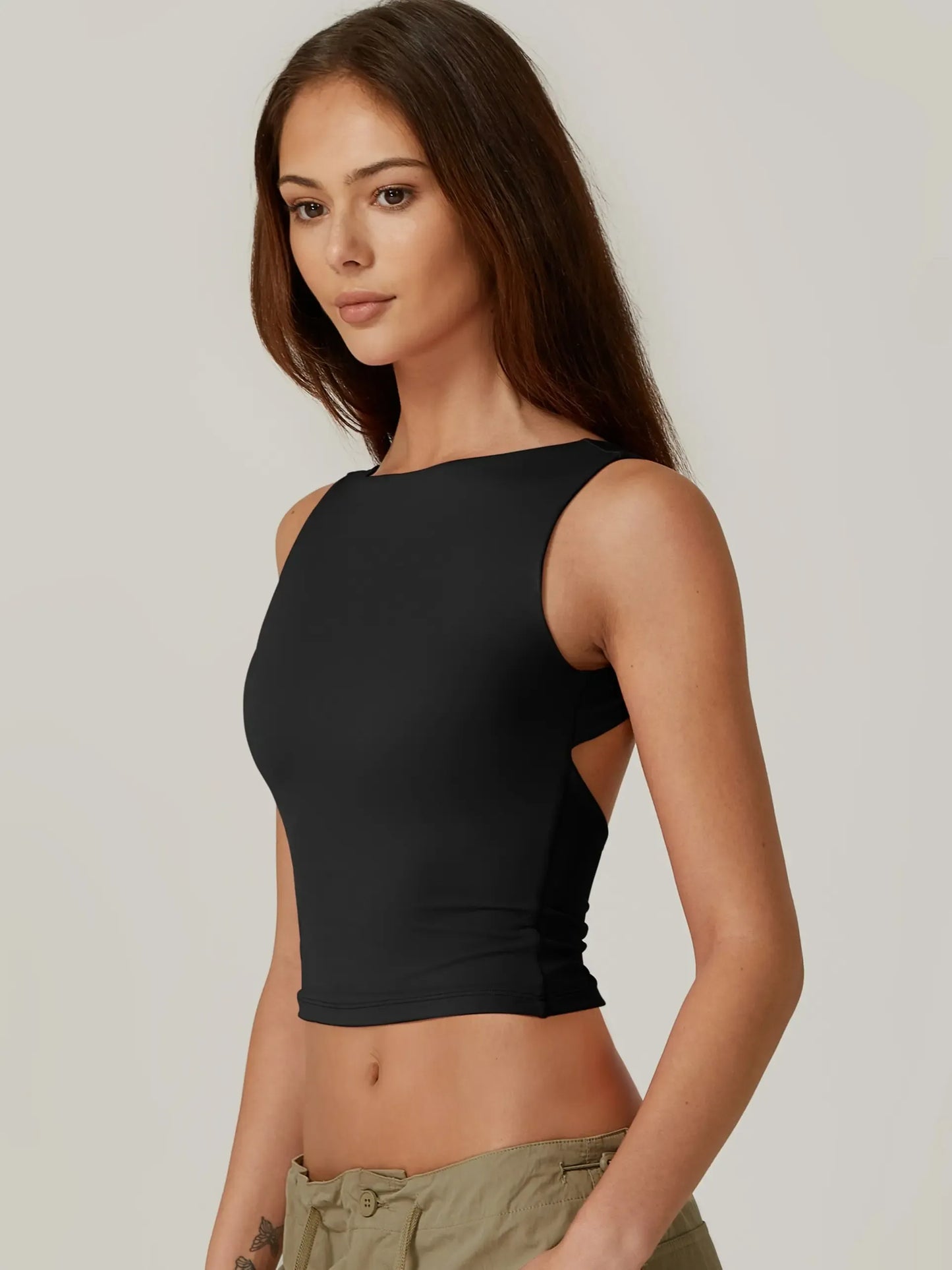 Women's Sexy Open Back Sleeveless Crop Tank High Neck Slim Fit Cropped Tee Shirt Y2k Tops Comfort Fabric