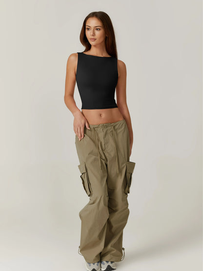 Women's Sexy Open Back Sleeveless Crop Tank High Neck Slim Fit Cropped Tee Shirt Y2k Tops Comfort Fabric