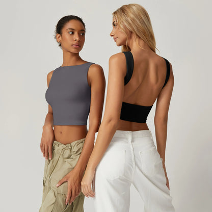 Women's Sexy Open Back Sleeveless Crop Tank High Neck Slim Fit Cropped Tee Shirt Y2k Tops Comfort Fabric
