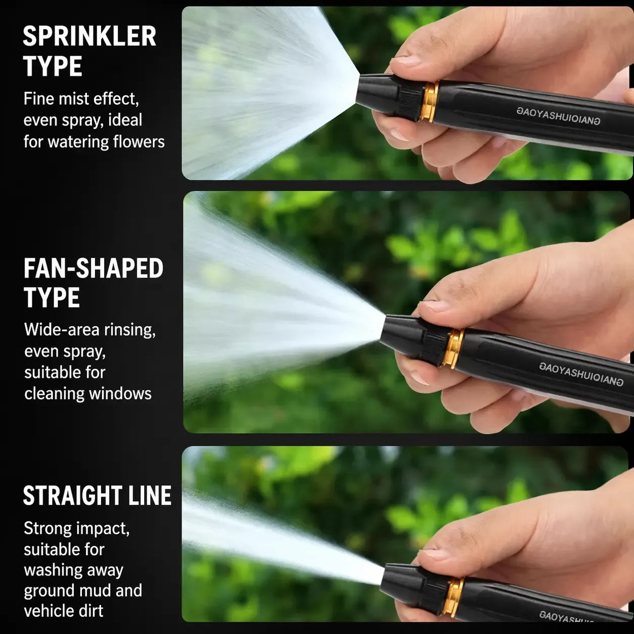 Car Wash Water Garden Hose Sprayer,Metal Heavy Duty High Pressure Water Hose Anti-Leakage Hose Nozzle with 3 Adjustable