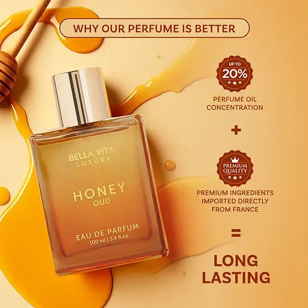 Bellavita Honey Oud Eau De Parfum 100ml (3.4oz) | Unisex Luxury Perfume for Women & Men | Sweet Honey & Smoky Oud | Long-Lasting Arabic Fragrance | Perfect Mother’s Day Gift | Vegan & Cruelty-Free