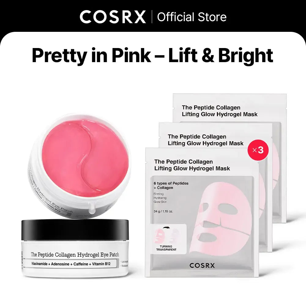 [COSRX Official] Pretty in Pink - Lift & Bright | The Peptide Collagen Hydrogel Eye Patch (60 patches) | The Peptide Collagen Lifting Glow Hydrogel Mask_3ea | The 6 Peptide First Step Serum  |  Lift, Firm and Glow with Peptides & Collagen