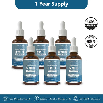 L- Methylfolate 15mg + B12 Pro Strength, Liquid 5-MTHF Form, Supports Mood, Methylation, & Cognition Supplement Energy Levels Vitamin Methylcobalamin