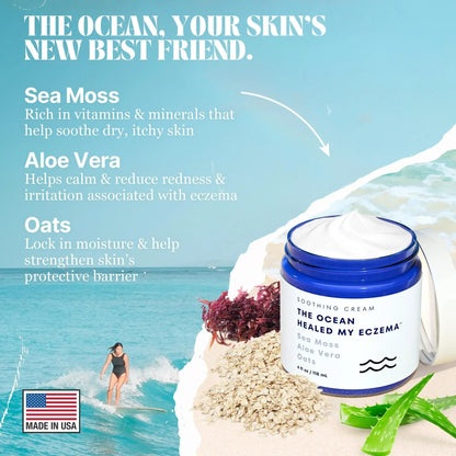 Natural Soothing Cream with Sea Moss & Oats - Eczema & Psoriasis Relief - Ocean Minerals - for Sensitive Skin - Hydrating Eczema Cream for Dry Skin Healing Therapeutic