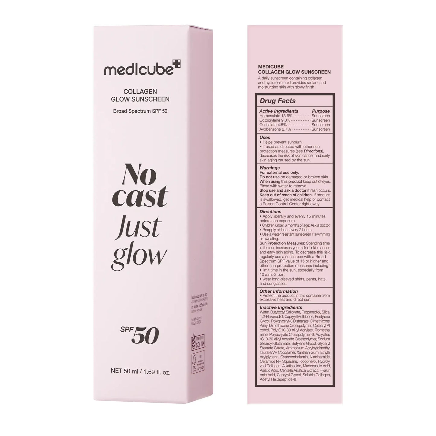 [medicube] No Cast Just Glow Collagen Sunscreen | SPF 50 Broad Spectrum Face Sunscreen | Lightweight, Non-Sticky, Hydrating Formula | No White Cast or Residue | Peptide, Cica for Soothing & Natural Glow