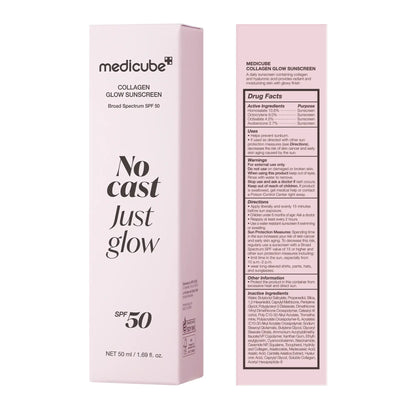 [medicube] No Cast Just Glow Collagen Sunscreen | SPF 50 Broad Spectrum Face Sunscreen | Lightweight, Non-Sticky, Hydrating Formula | No White Cast or Residue | Peptide, Cica for Soothing & Natural Glow