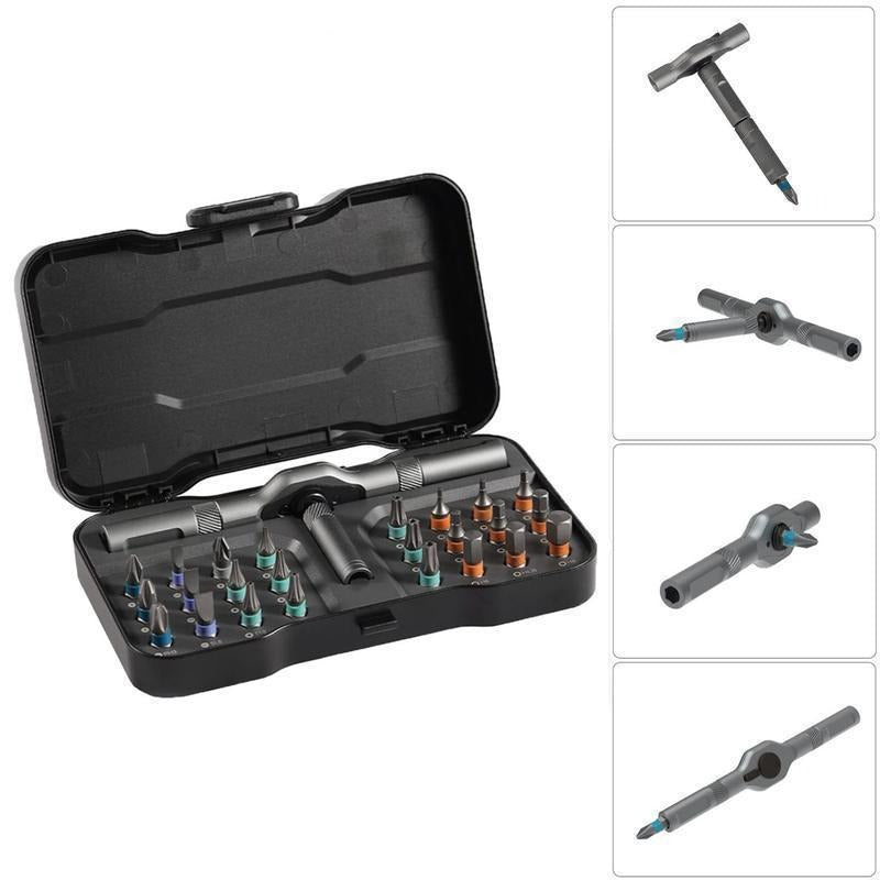 SEESE 24 in 1 DlY Screwdriver Set,1 Set SwitchableScrewdriver Shape Magnetic Screwdriver Set,Compact and Portable Ratchet Screw0driver SetHome Repair Tool Box