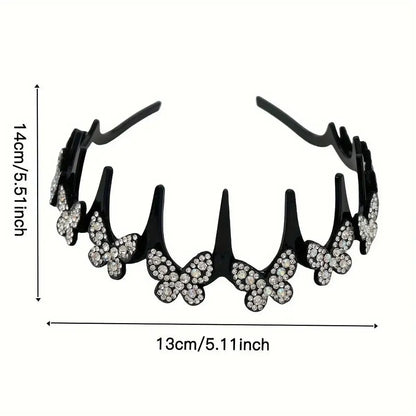 Wavy Crystal Headband Set, Plain Unisex Hair Accessory, Lightweight Wave-Shape Band with Sparkling Crystal Accents, Non-Slip Secure Grip, Ideal for Weddings & Everyday Wear,summervibes