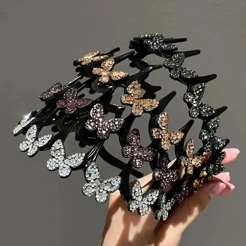 Wavy Crystal Headband Set, Plain Unisex Hair Accessory, Lightweight Wave-Shape Band with Sparkling Crystal Accents, Non-Slip Secure Grip, Ideal for Weddings & Everyday Wear,summervibes