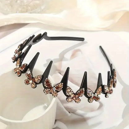 Wavy Crystal Headband Set, Plain Unisex Hair Accessory, Lightweight Wave-Shape Band with Sparkling Crystal Accents, Non-Slip Secure Grip, Ideal for Weddings & Everyday Wear,summervibes