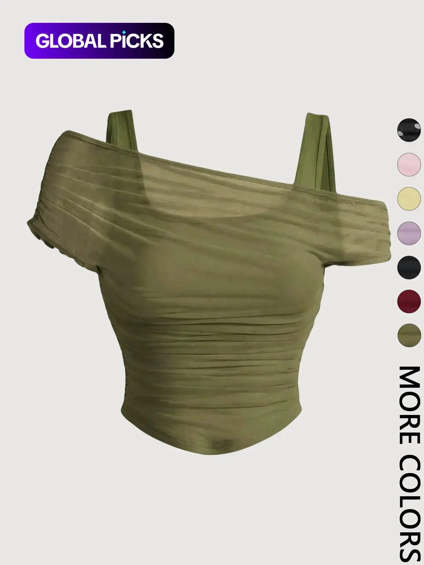 Women's Asymmetric Neckline Ruched Crop Top, Trendy Womenswear Mesh Top for Club, Date Night & Vacation