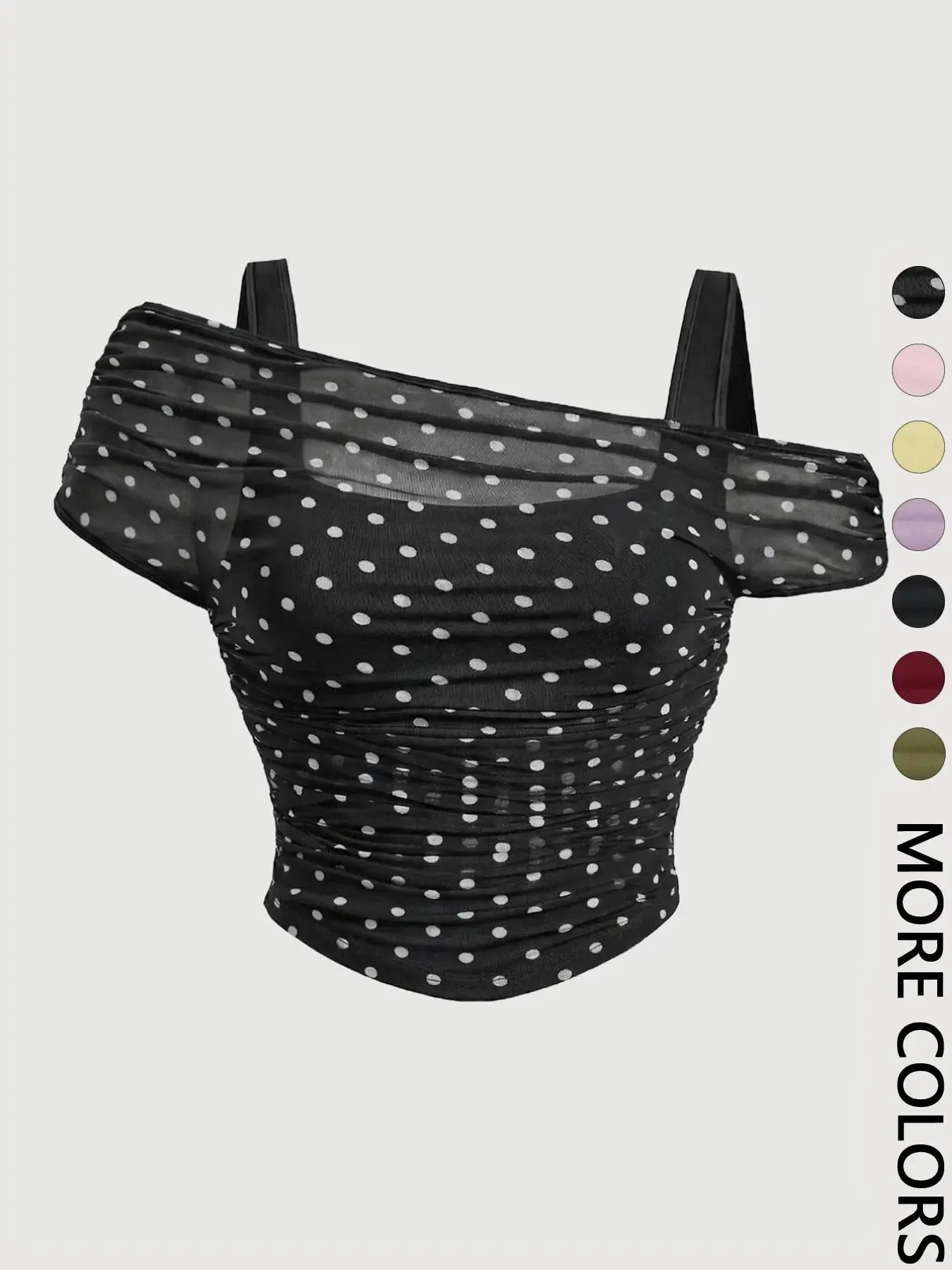 Women's Asymmetric Neckline Ruched Crop Top, Trendy Womenswear Mesh Top for Club, Date Night & Vacation