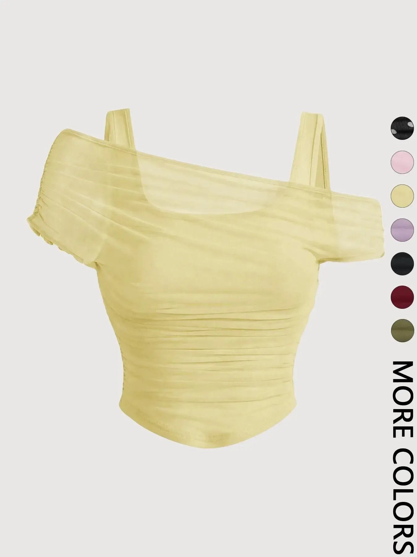 Women's Asymmetric Neckline Ruched Crop Top, Trendy Womenswear Mesh Top for Club, Date Night & Vacation