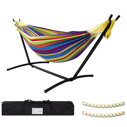 SummerVibes Hammock with Stand Included 450lb Capacity Steel Stand, Premium Carry Bag Included and Two Anti Roll Balance Beam
