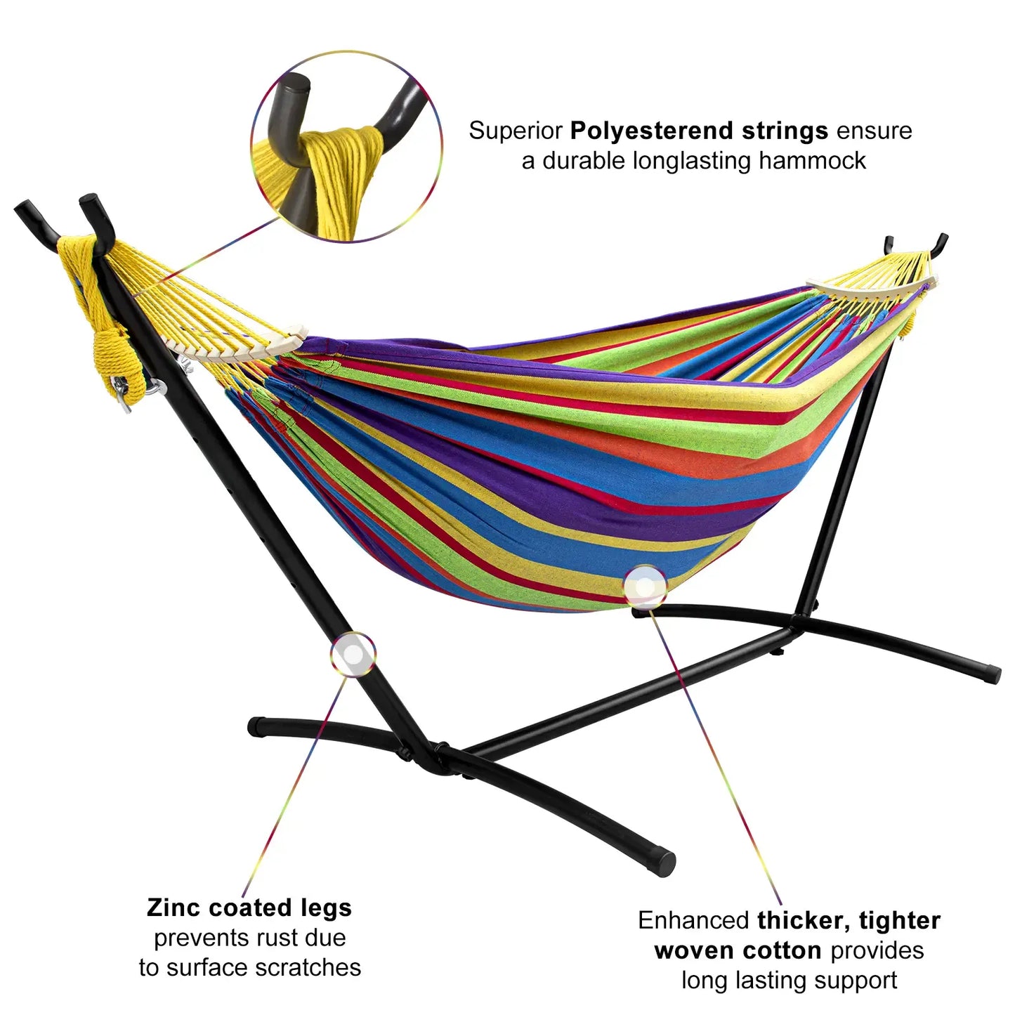 SummerVibes Hammock with Stand Included 450lb Capacity Steel Stand, Premium Carry Bag Included and Two Anti Roll Balance Beam