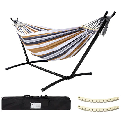 SummerVibes Hammock with Stand Included 450lb Capacity Steel Stand, Premium Carry Bag Included and Two Anti Roll Balance Beam