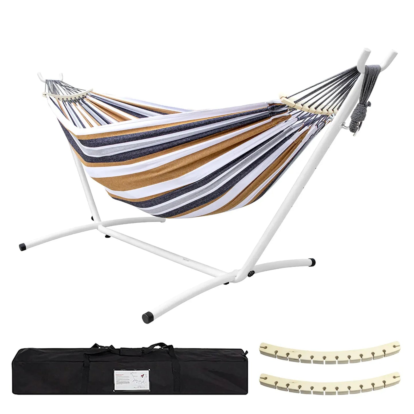 SummerVibes Hammock with Stand Included 450lb Capacity Steel Stand, Premium Carry Bag Included and Two Anti Roll Balance Beam