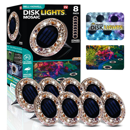 Solar Outdoor Mosaic Disk Lights, Waterproof Decorative Pathway LED Light, Auto On/Off