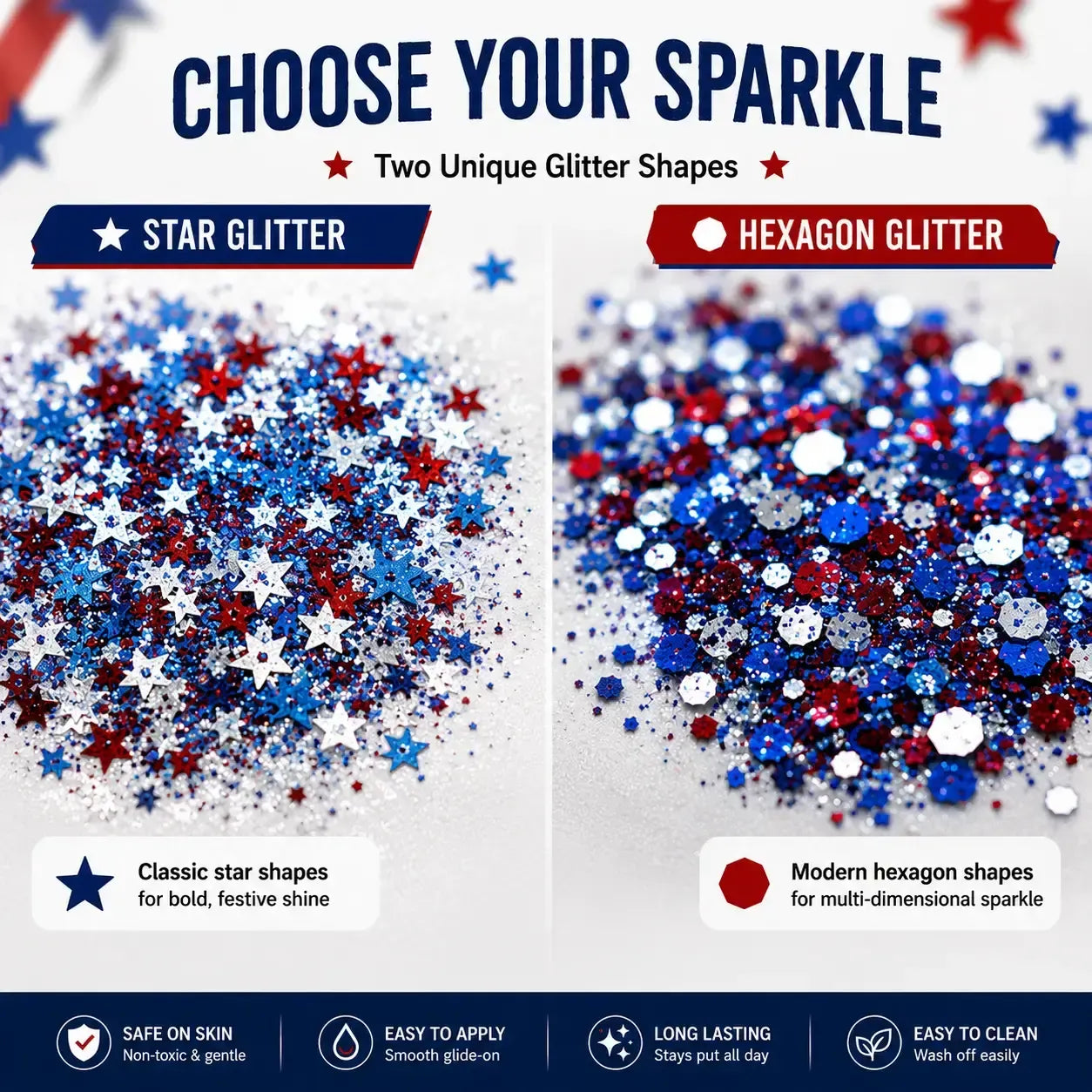 4th of July Glitter Stick | Red, White & Blue Body & Hair Sparkle for Independence Day Party, Festival & Fun Holiday Look